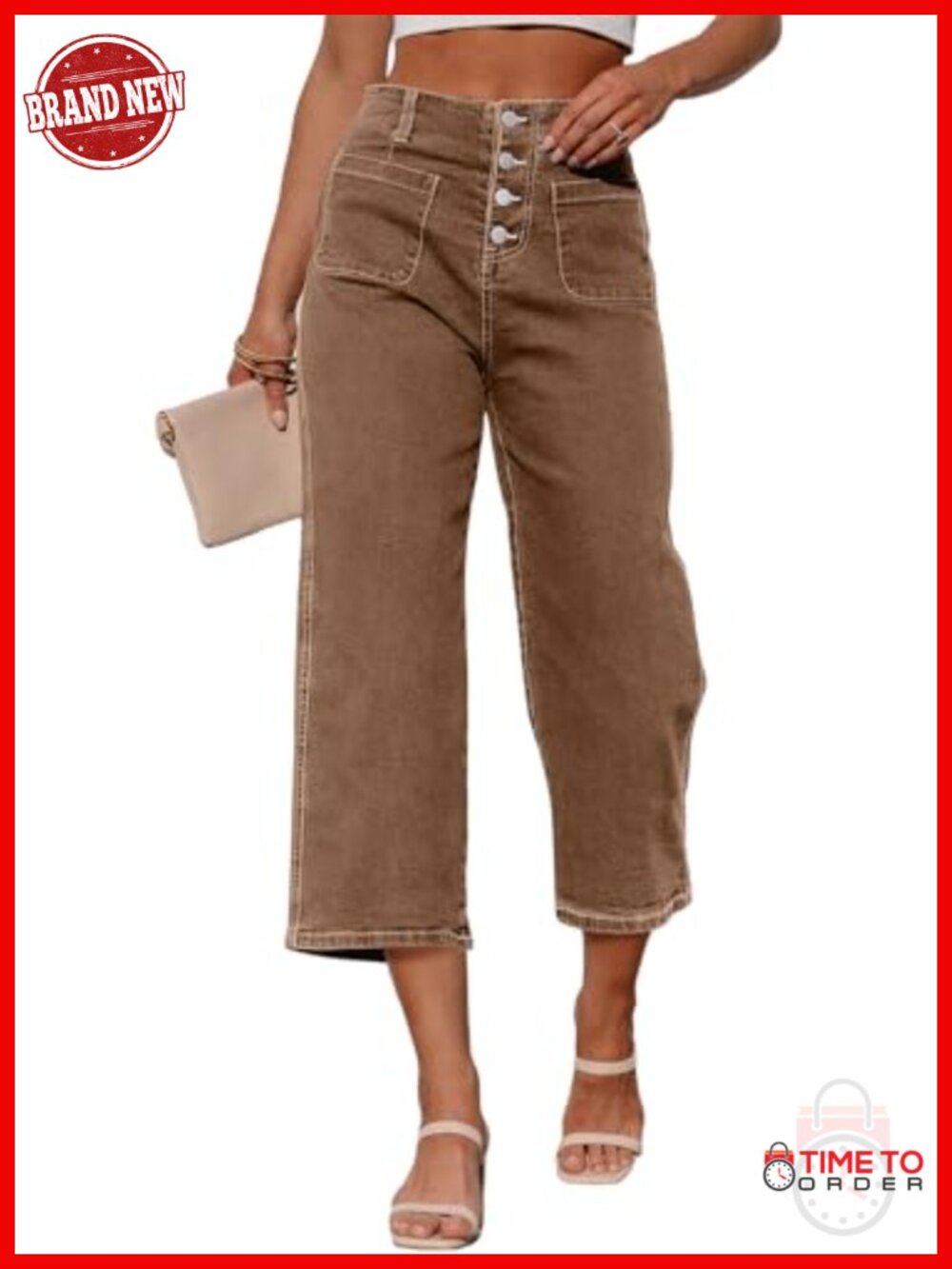 High Waisted Wide Leg Capri Jeans Stretchy Loose Cropped Denim